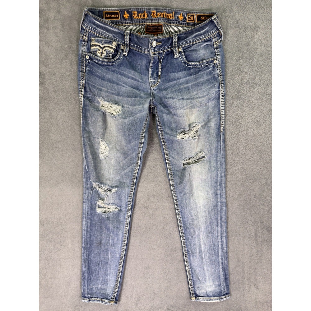 Rock Revival Jeans Womens 28 Blue Medium Wash Abrienda Low Rise Skinny Distress